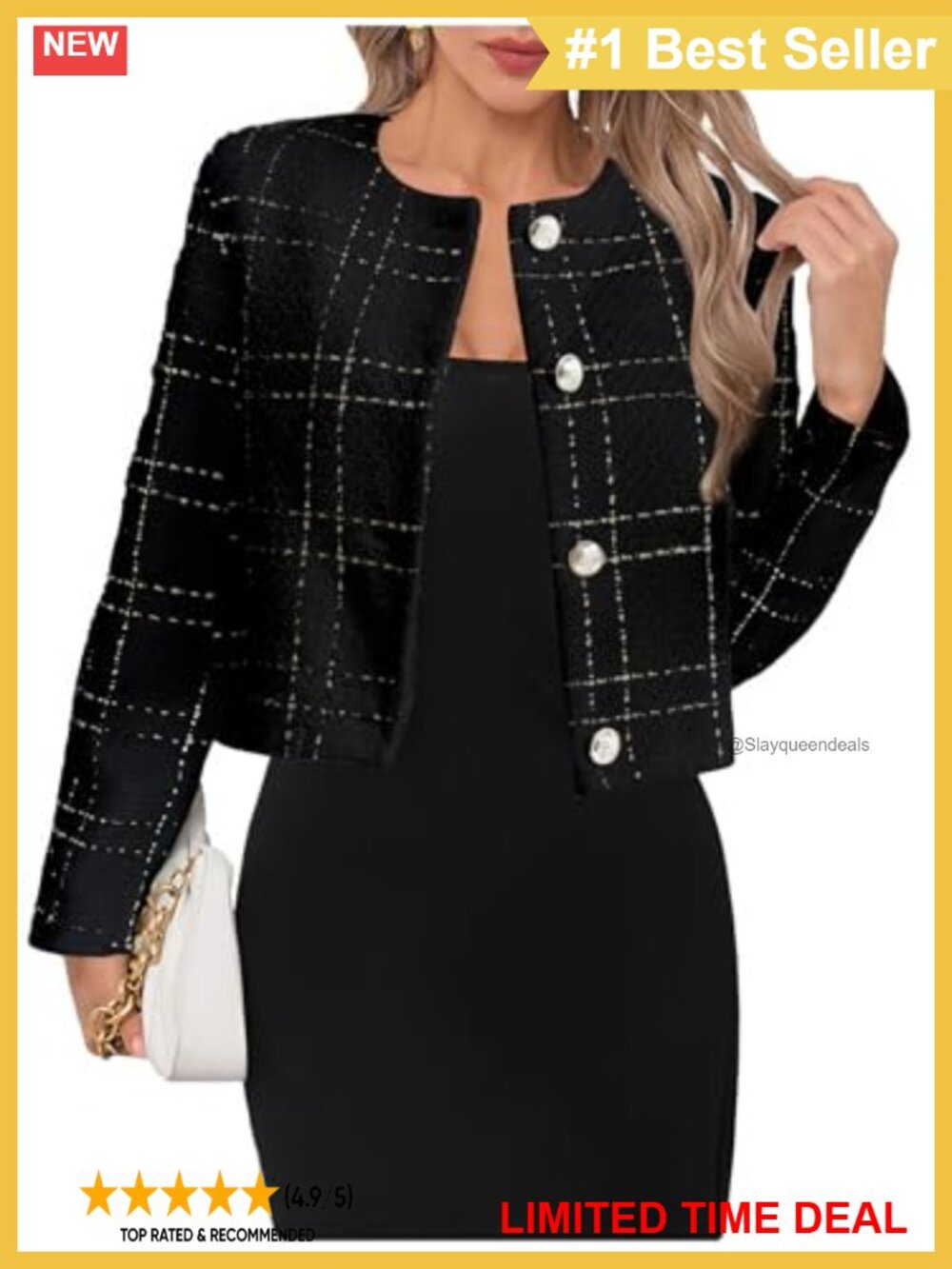 Plaid Button Down Crop Jacket Long Sleeve Round Neck Single Breasted Coat